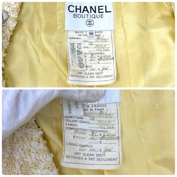 CHANEL Vintage 94P CC Mark Logo Tweed Jacket #38 Yellow White Cotton  [106374] - Picture 12 of 12
